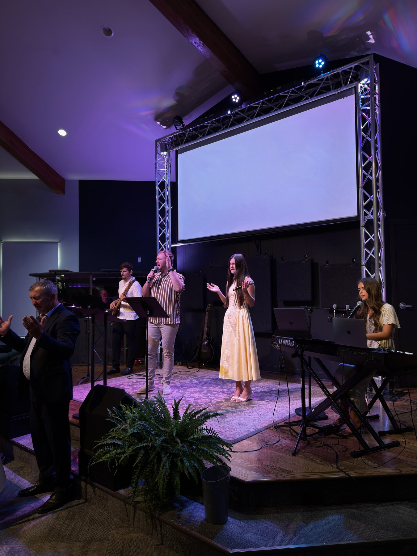 Worship team leading a service